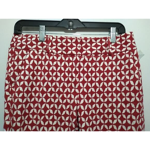 Ann Taylor Size 4 Marisa Red White Loft Pants Geometric Skinny Crop Pockets - Picture 2 of 13